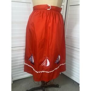 Vintage Jilly 70s Red POLYESTER A Line Skirt Size Large Sailboat Embroidered